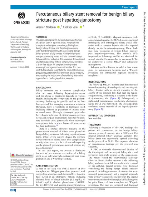 (PDF) Percutaneous biliary stent removal for benign biliary stricture ...