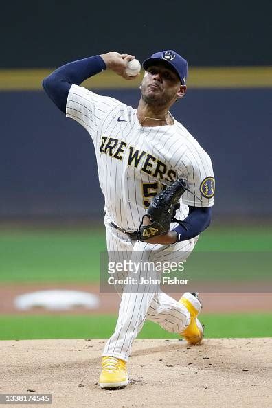 Freddy Peralta Of The Milwaukee Brewers Throws A Pitch In The First