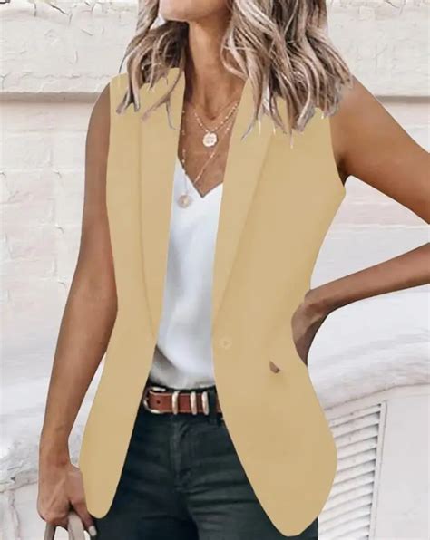 Chaleco con cuello de solapa de un solo botón para mujer Blazer Sexy