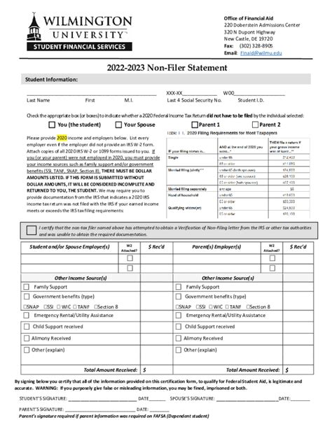 Fillable Online 2022 2023 Non Filer Statement Fax Email Print PdfFiller