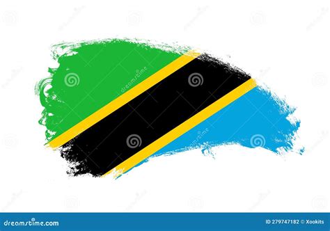 National Flag Of Tanzania Painted With Stroke Brush On Isolated White