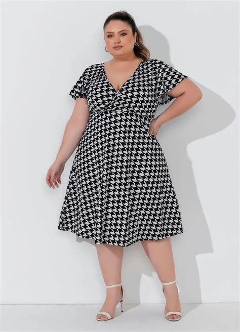 Vestido Pied De Coq Plus Size Marguerite