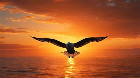 silhouette of seagull in sunset s orange sky 27381008 Stock Photo at ...