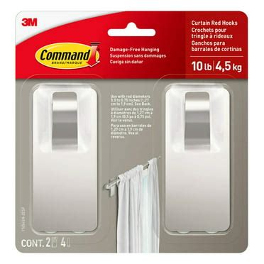 Command Matte Black Curtain Rod Hooks, 2 Hooks, 4 Adhesive Strips ...