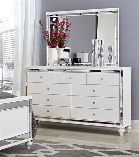 1845 5 Contemporary Bright White Wood Dresser Mirror Set Luchy Amor