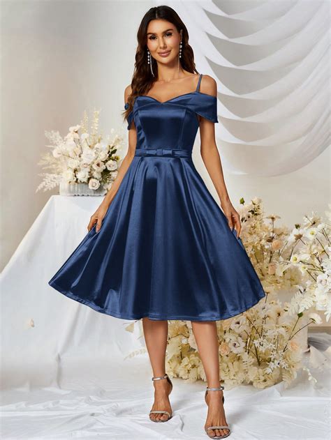 Muxxn Vintage S Cold Shoulder Satin A Line Bridesmaid Dress