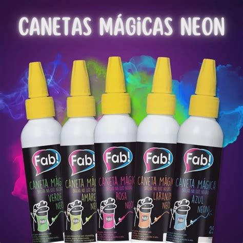 Caneta Magica Fab 5 Cores Neon Brilha Luz Negra Confeitaria Submarino