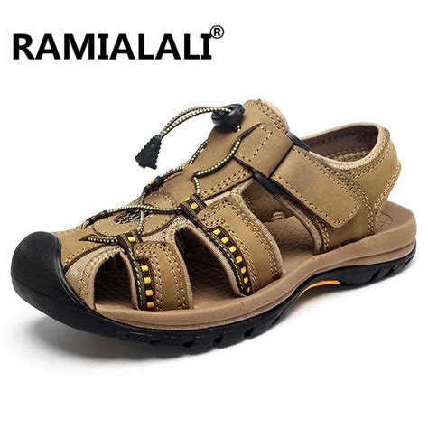 Ramialali New Summer Leather Men Sandals Luxury Brand High Quality Genuine Leather Sandals Men