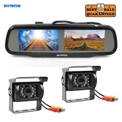 Diysecur Dual Inch Screen Display Rear View Car Mirror Monitor Ir