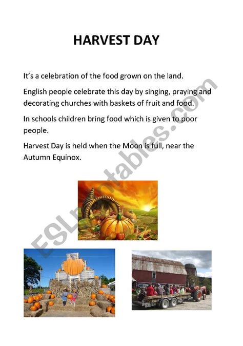 English Worksheets Festivalharvest Day