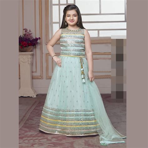 Buy Sea Green Sequin Lehenga Choli For Girls Mumkins