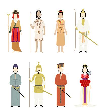 A Set Of Fullbody Illustrations Of Japanese Historical Figures Stock ...