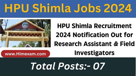 Hpu Shimla Recruitment Notification Out For Research Assistant