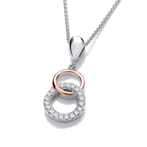 Silver Cubic Zirconia Rose Gold Hoopla Pendant Cavendish French