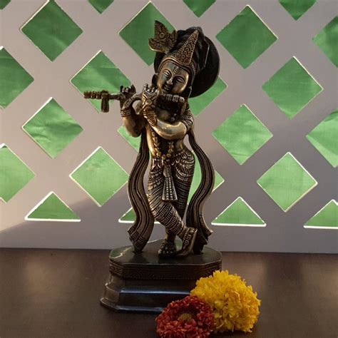 Sri Krishna Playing Flute Brass Statue Janmashtami Murti Kanha Bansuri