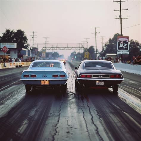 Premium Photo Two Cars Are Driving Down A Road With A Sign That Says