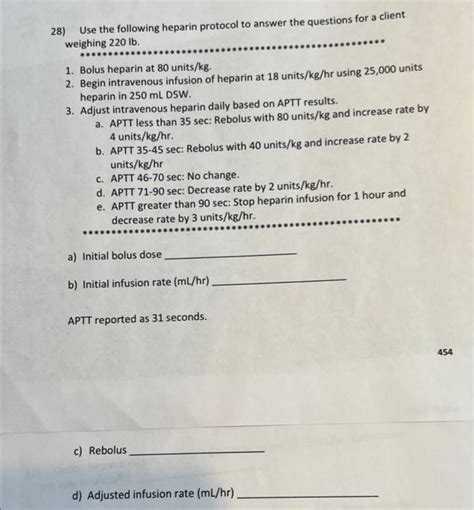 Solved 28 Use The Following Heparin Protocol To Answer The