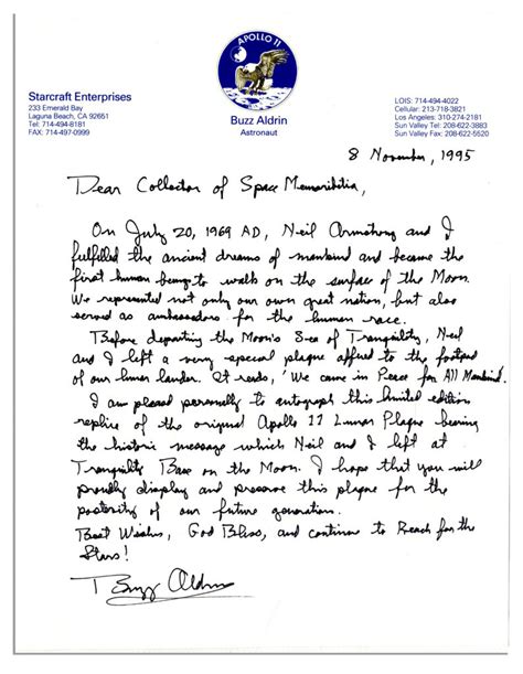 Sell An Autographed Buzz Aldrin Signed Letter At Nate D Sanders Auctions