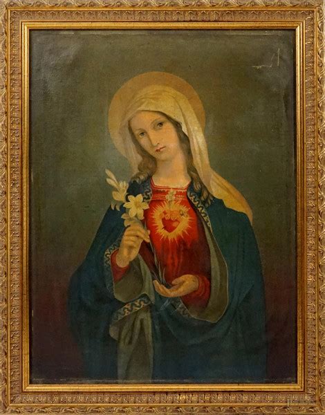 Madonna Del Sacro Cuore Oleografia Su Tela Cm 50x38 5 Fine XIX Inizi