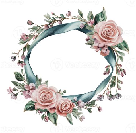 Pale Pink Rose Floral Wreath With Ribbon 52657853 PNG