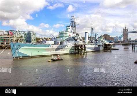 View Of Hms Belfast Royal Navy Light Cruise Warship Museum In