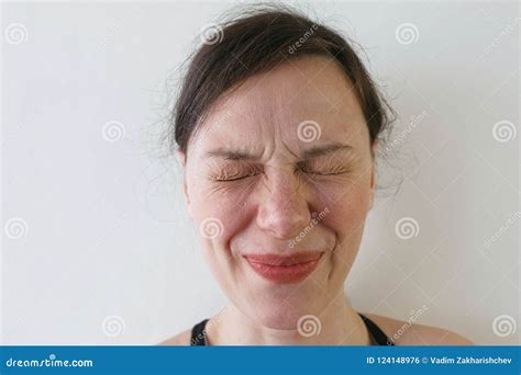 Woman Frowns From Sour Taste Close Up Face Stock Photo Image Of