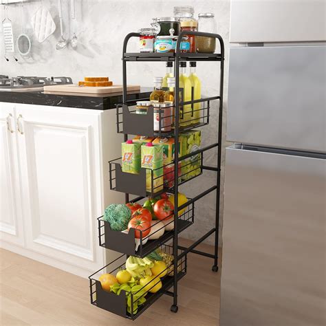 Whifea 5 Tier Metal Storage Shelving Unit With Wheelsslim Rolling Cart