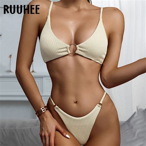 Jual Preorder Ruuhee Bikini Swimsuit Women Swimwear Solid Bathing