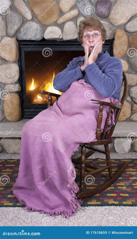 Mature Senior Woman Rocking Chair Fireplace Gossip Stock Image Image