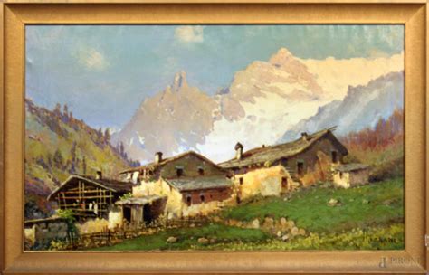 Romolo Liverani Paesaggio Montano Con Case Olio Su Tela Cm 60x100