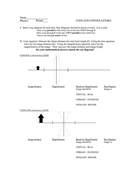 10 Convex Lenses Practice Worksheet Key