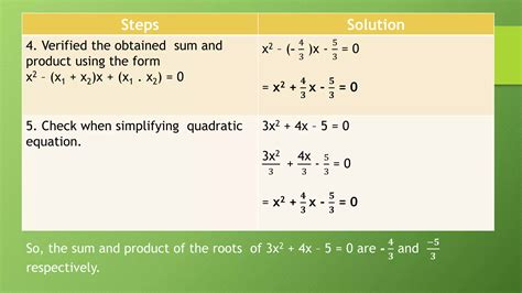 Sum and product of the roots of a | PPT