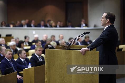 Prime Minister Dmitry Medvedev Speaks At State Duma Sputnik Mediabank