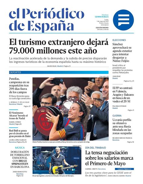 Portada de EL PERIÓDICO DE ESPAÑA del lunes 1 de mayo del 2023 El