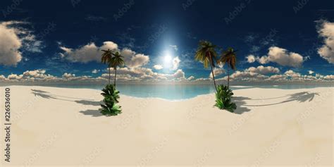 Tropical Beach With Palm Trees At Sunset Hdri Equidistant Projection