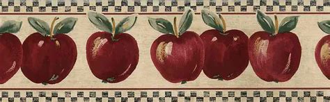 Red Apples Vintage Wallpaper Border Cottage Style Blue Cream