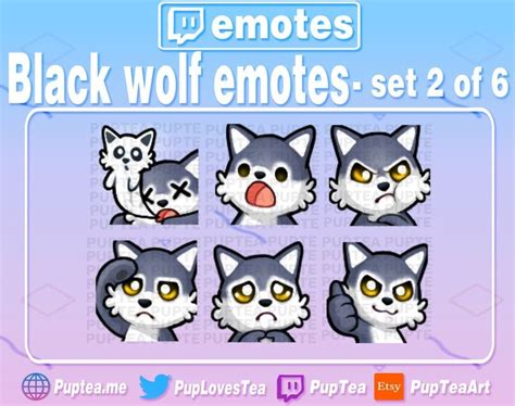 6x Cute Black Wolf Emotes Pack For Twitch Youtube And Discord Set 2