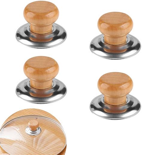 4 PCS Wooden Lid Knobs Anti Scalding Wood Round Kitchen Saucepan Lid