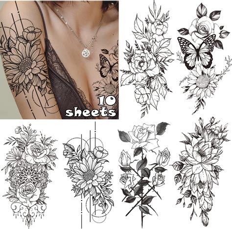 Cerlaza Large Temporary Tattoos For Women Girls Flower