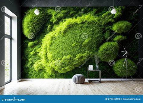 Painted Stabilized Moss Picture In Modern Interior Green Moss Wall