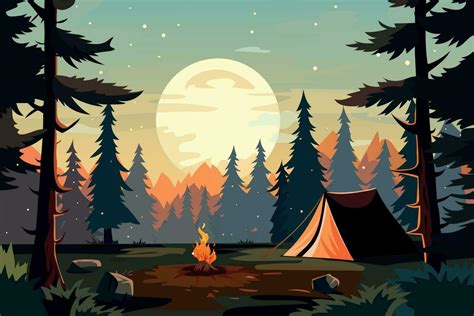 Morning Camping Background There Is A Tent In The Forest And A Fire Is