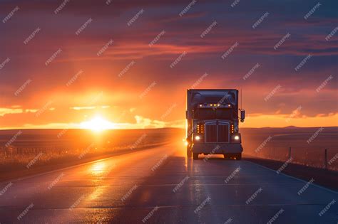 Premium Photo Semi Truck Driving On Highway At Sunset