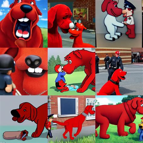 Clifford The Big Red Dog Eating A Police Officer Stable Diffusion