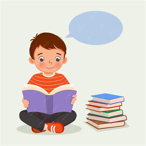 Premium Vector Cute Little Boy Reading A Book Sitting On The Floor