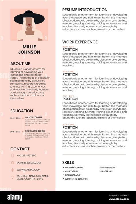 Feminine Cv Editable Template Vector Resume For Entry Level And