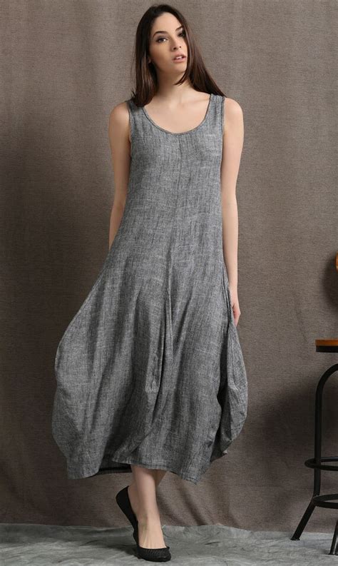 Plus Size Dress Linen Dress Maxi Dress Maxi Dress Grey Etsy