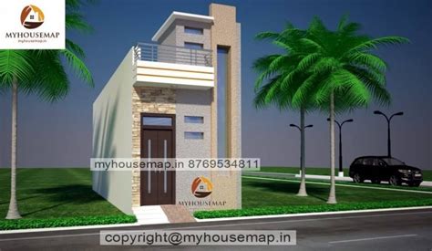 small house front elevation with cream color tiles for ground floor