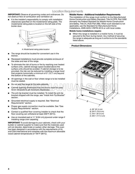 Whirlpool WFG320M0BW Range Installation Instructions