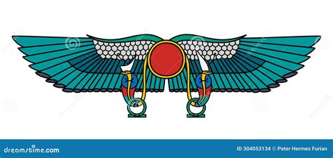 Winged Sun Of Thebes A Solar Symbol And Winged Sun Disc In Ancient Egypt Vector Illustration