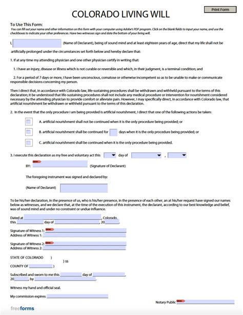 Free Colorado Living Will Form Pdf